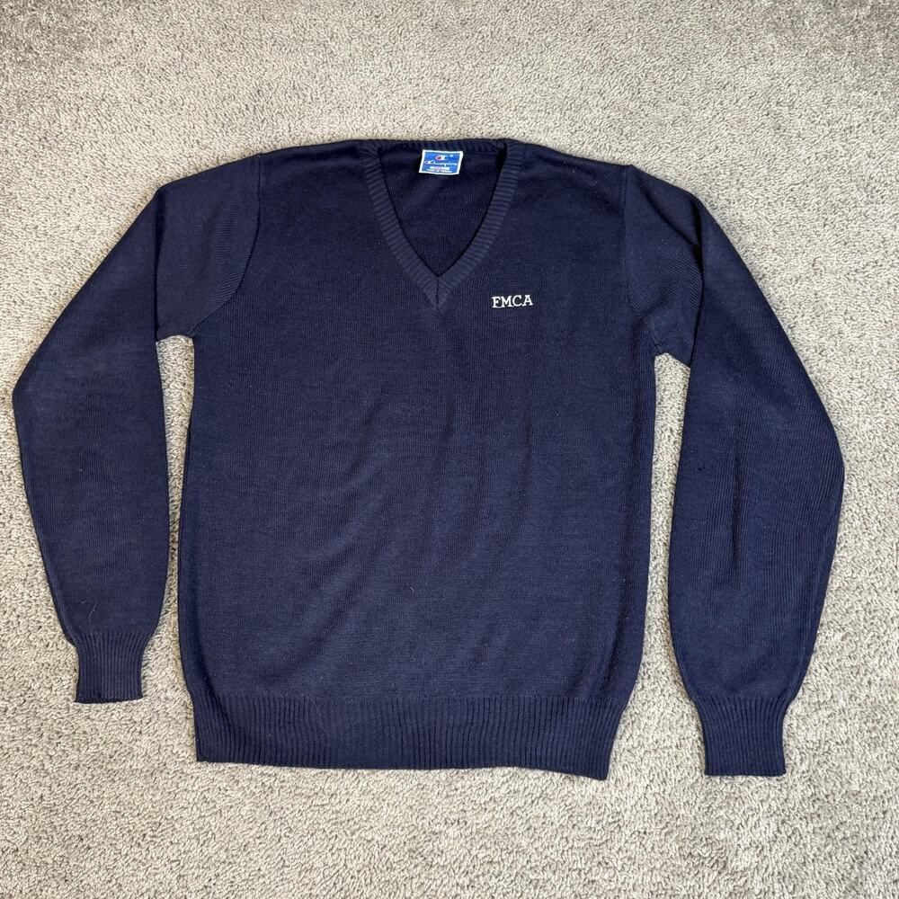 Vintage 90s Champion Sweater Mens S Blue V-Neck Lightweight Acrylic Knit FMCA